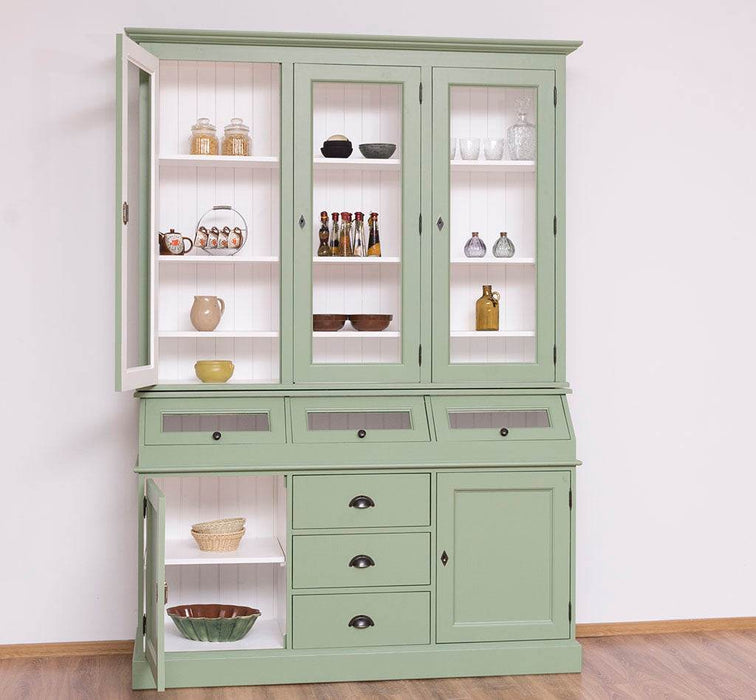 Geschirrschrank aus Massivholz mit Display | 2- teilig | Vitrinenschrank -