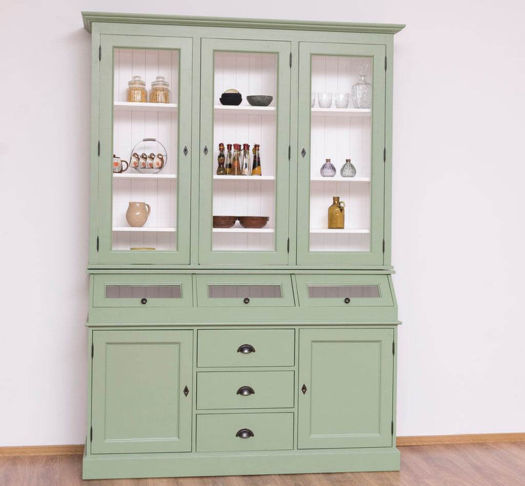 Geschirrschrank aus Massivholz mit Display | 2- teilig | Vitrinenschrank -