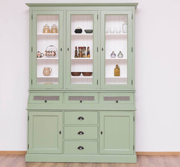 Geschirrschrank aus Massivholz mit Display | 2- teilig | Vitrinenschrank -