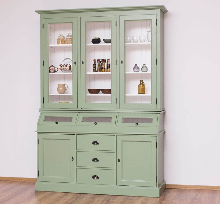 Geschirrschrank aus Massivholz mit Display | 2- teilig | Vitrinenschrank -