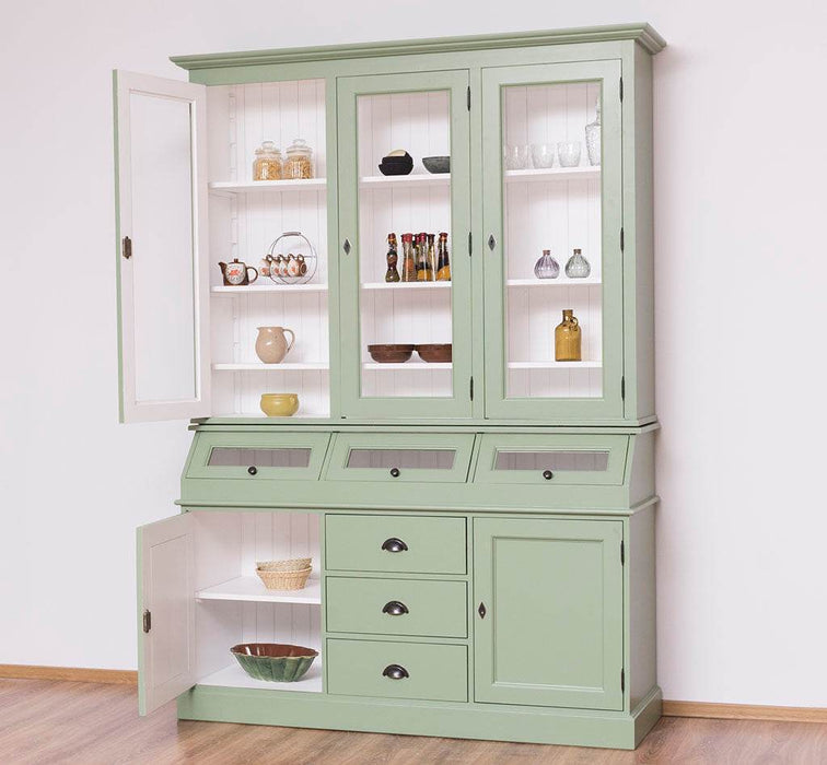 Geschirrschrank aus Massivholz mit Display | 2- teilig | Vitrinenschrank -