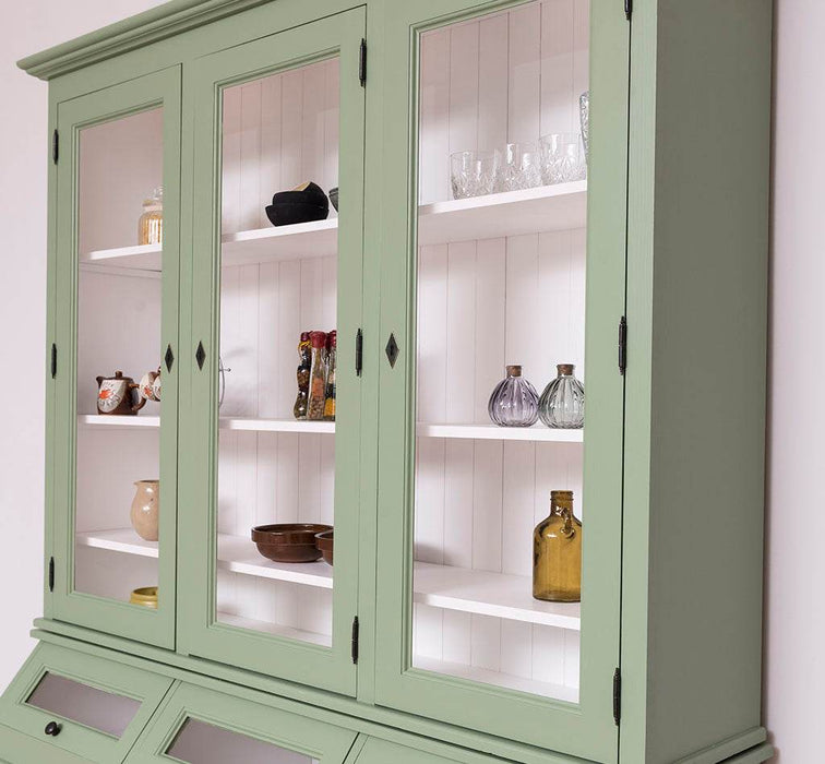 Geschirrschrank aus Massivholz mit Display | 2- teilig | Vitrinenschrank -