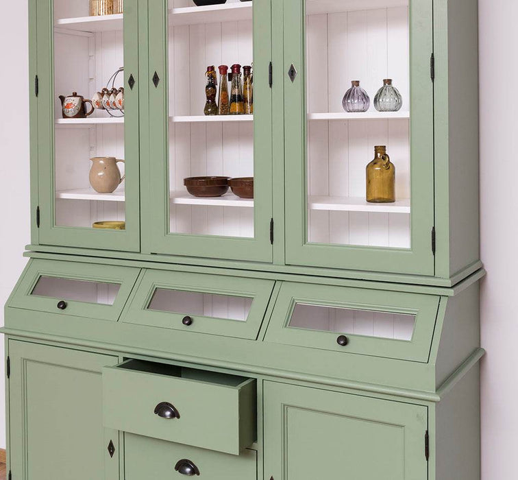 Geschirrschrank aus Massivholz mit Display | 2- teilig | Vitrinenschrank -