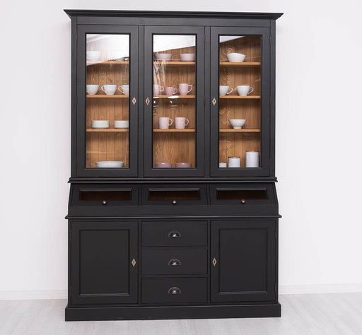 Geschirrschrank aus Massivholz mit Display | 2- teilig | Vitrinenschrank -
