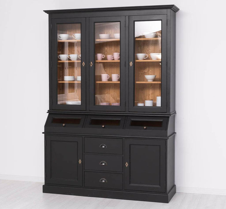 Geschirrschrank aus Massivholz mit Display | 2- teilig | Vitrinenschrank -