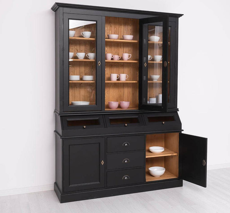 Geschirrschrank aus Massivholz mit Display | 2- teilig | Vitrinenschrank -