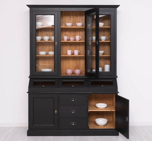 Geschirrschrank aus Massivholz mit Display | 2- teilig | Vitrinenschrank -