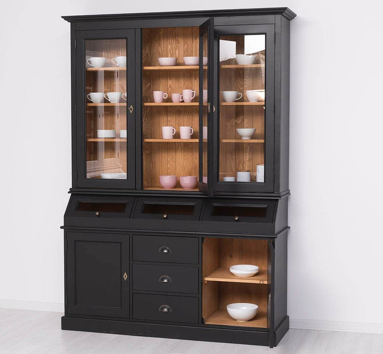 Geschirrschrank aus Massivholz mit Display | 2- teilig | Vitrinenschrank -
