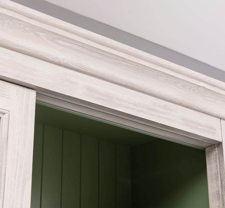 Geschirrschrank mit 4 Schiebetüren und 6 Schubladen | Vitrine aus Massivholz -