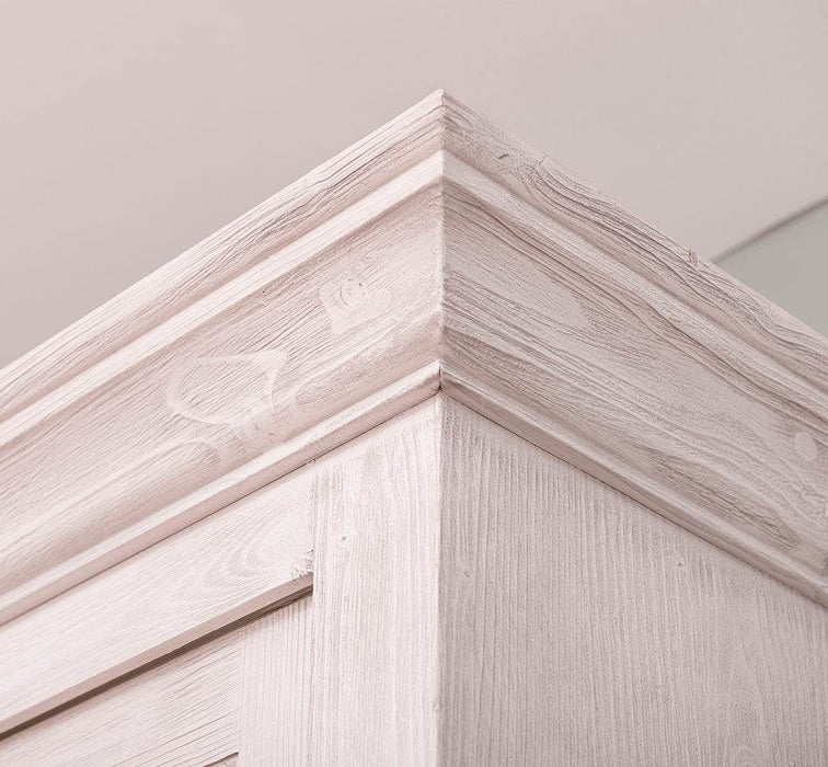 Geschirrschrank mit 4 Schiebetüren und 6 Schubladen | Vitrine aus Massivholz -