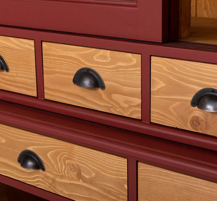 Geschirrschrank mit 4 Schiebetüren und 6 Schubladen | Vitrine aus Massivholz -