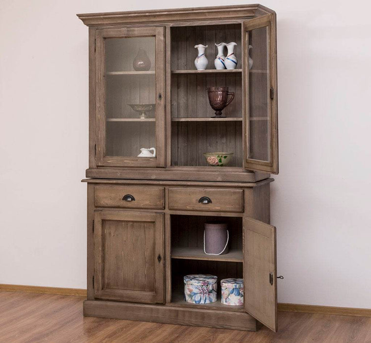 Geschirrvitrine aus Massivholz | 2 Schubladen | 4 Türen | 2- teilig -
