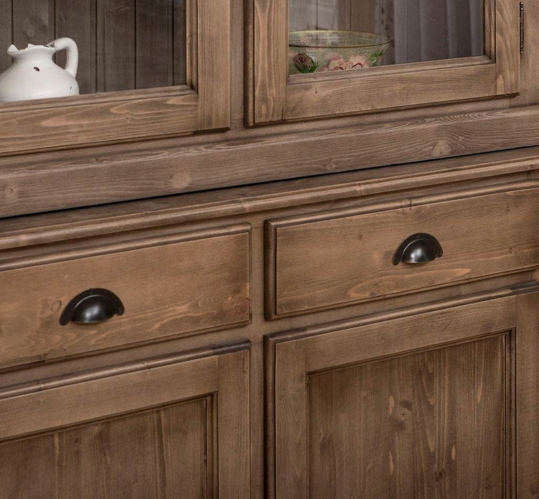 Geschirrvitrine aus Massivholz | 2 Schubladen | 4 Türen | 2- teilig -