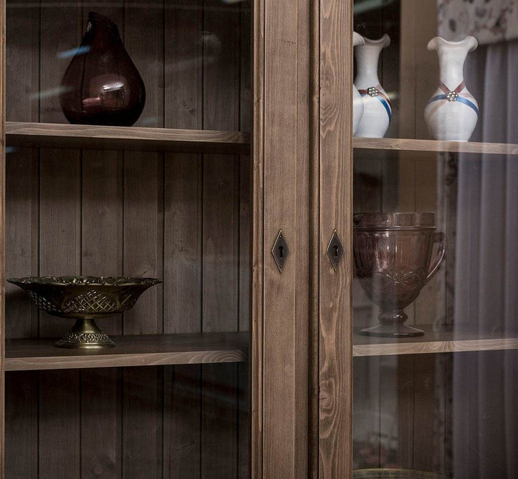 Geschirrvitrine aus Massivholz | 2 Schubladen | 4 Türen | 2- teilig -