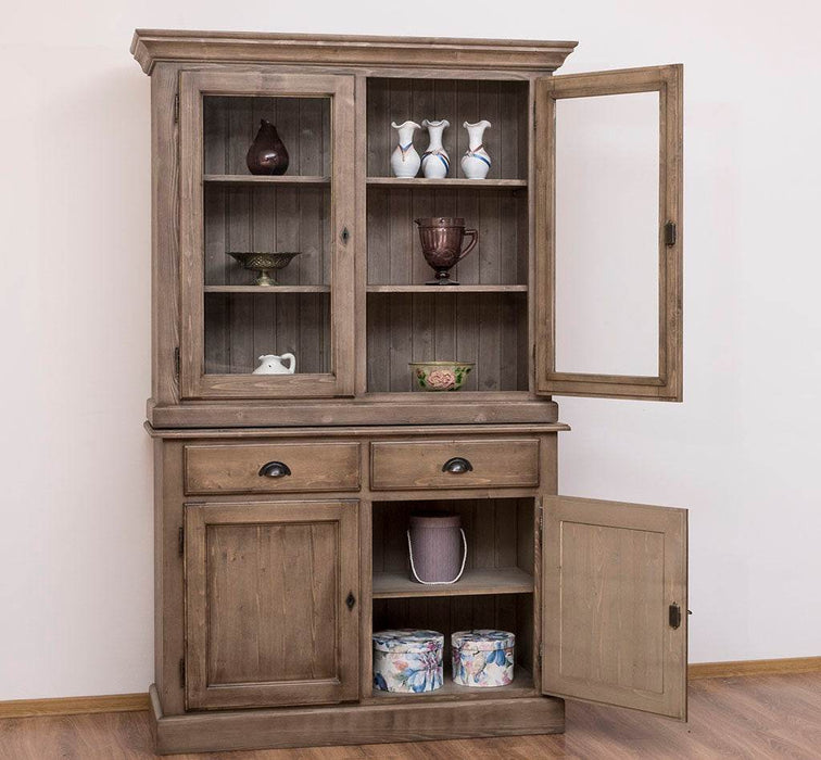 Geschirrvitrine aus Massivholz | 2 Schubladen | 4 Türen | 2- teilig -