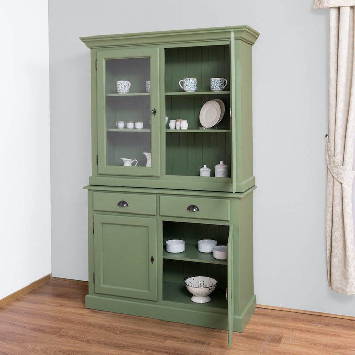 Geschirrvitrine aus Massivholz | 2 Schubladen | 4 Türen | 2- teilig -