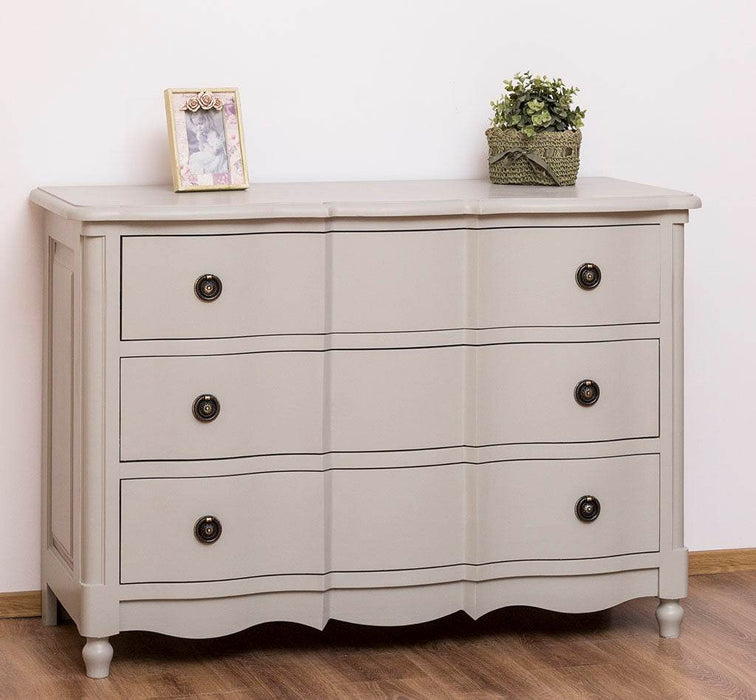 Geschwungene Landhaus Kommode aus Massivholz - in verschieden Farben - Beige - Salbei