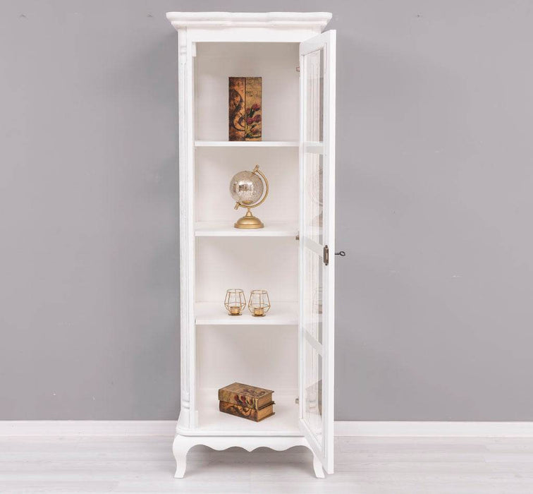 Vintage Vitrine aus Massivholz | Gläserschrank im Barockstil - Weiß