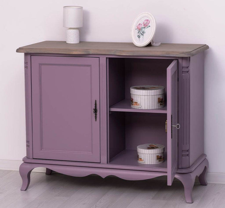 Geschwungenes Sideboard aus Massivholz im Vintage Stil - mit Doppeltür - Eiche - Flieder