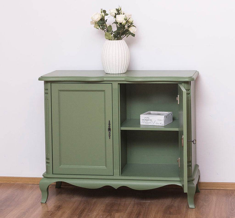 Geschwungenes Sideboard aus Massivholz im Vintage Stil - mit Doppeltür - Eiche - Flieder