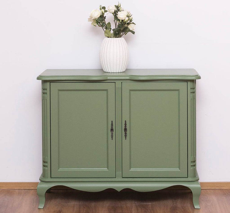 Geschwungenes Sideboard aus Massivholz im Vintage Stil - mit Doppeltür - Grün