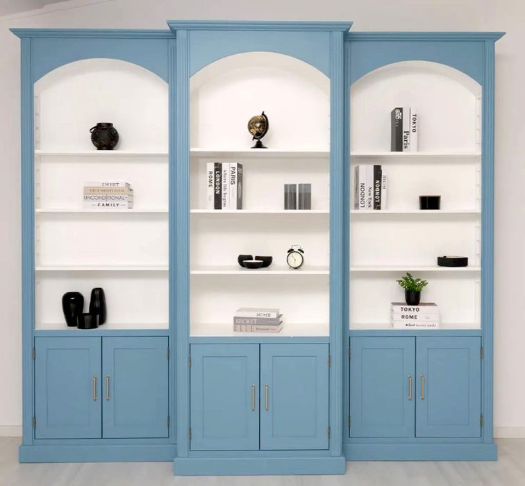 Gewölbte Wohnwand aus Massivholz - 250 cm hohe Bücherwand - Bibliothek