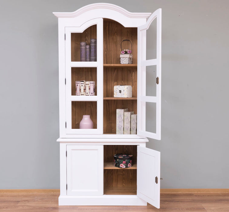 Gewölbter Vitrinenschrank verglast aus Massivholz 2-teilig