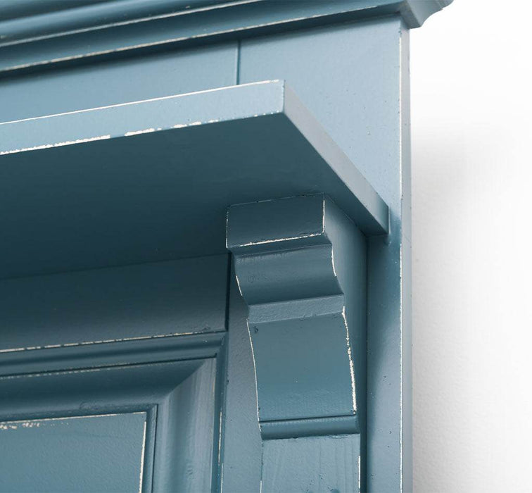 Große Garderobe aus Massivholz mit Kleiderhaken, Spiegel, Hutablage und Bank- uni -