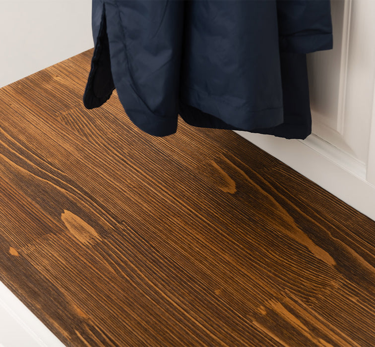 Große Garderobe aus Massivholz mit Kleiderhaken, Spiegel, Hutablage und Bank- Holzkontrast