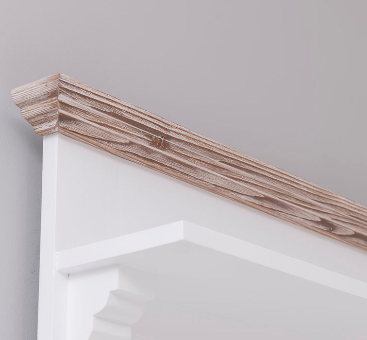 Große Garderobe aus Massivholz mit Kleiderhaken, Spiegel, Hutablage und Bank- Holzkontrast