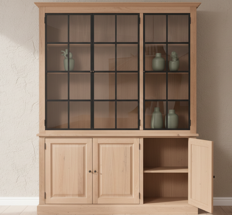 Große Industrial Vitrine aus massiver Eiche mit 6 Türen