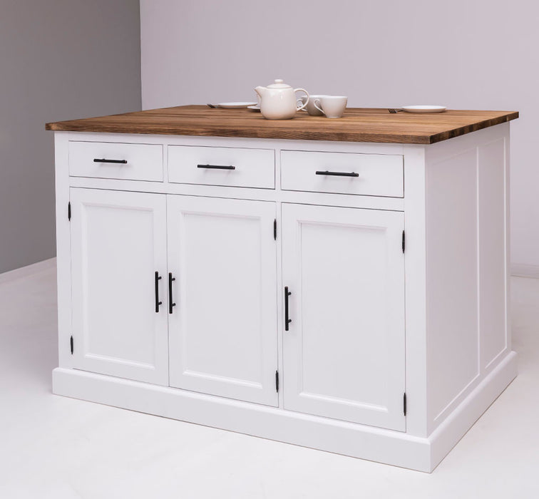 Große Kücheninsel aus Massivholz mit Platz für drei Barhocker