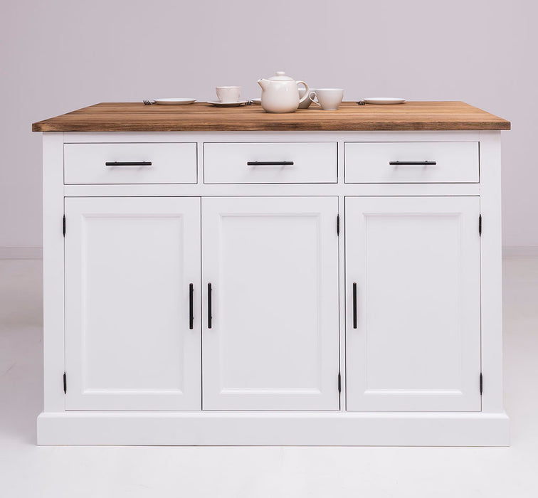 Große Kücheninsel aus Massivholz mit Platz für drei Barhocker