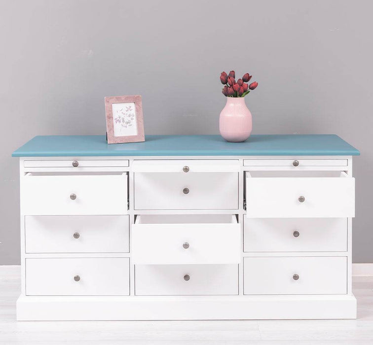 Große Landhauskommode mit neun Schubladen - Sideboard in verschiedenen Farben - Vintage Gelb