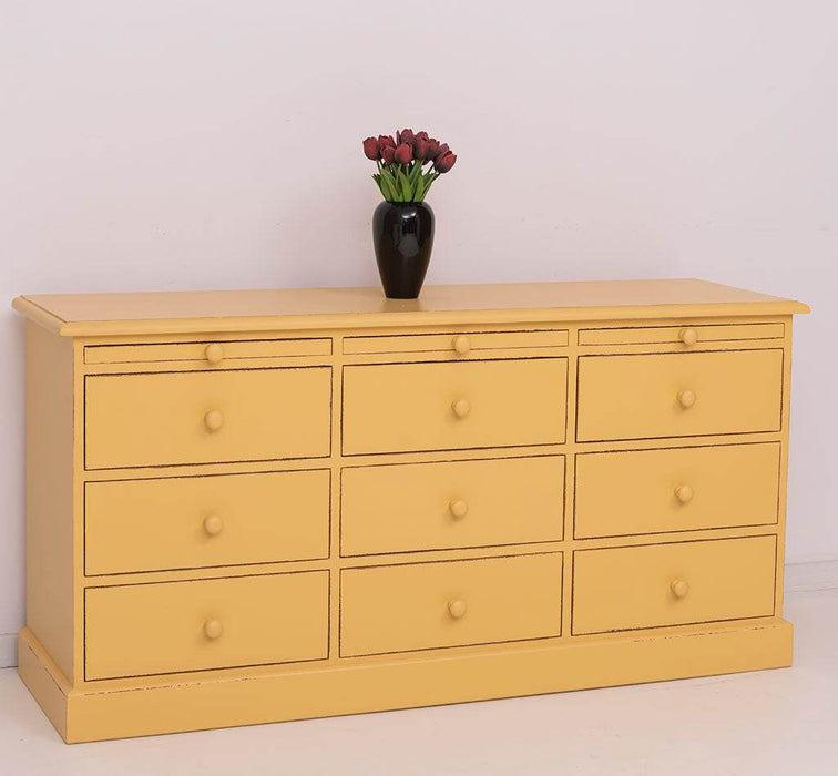 Große Landhauskommode mit neun Schubladen - Sideboard in verschiedenen Farben - Vintage Gelb