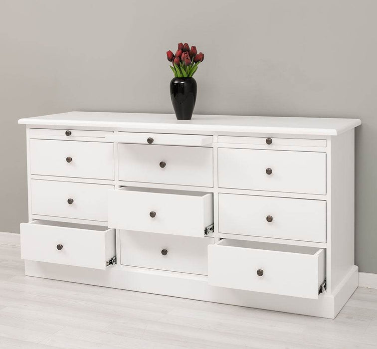 Große Landhauskommode mit neun Schubladen - Sideboard in verschiedenen Farben - Vintage Gelb