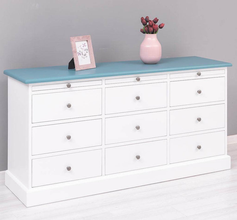 Große Landhauskommode mit neun Schubladen - Sideboard in verschiedenen Farben - Vintage Gelb