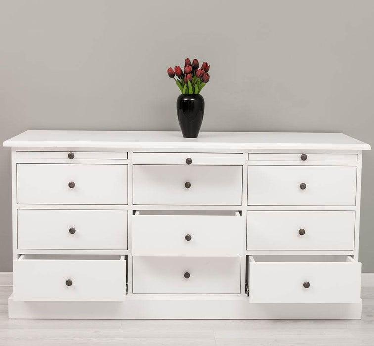 Große Landhauskommode mit neun Schubladen - Sideboard in verschiedenen Farben - Vintage Gelb