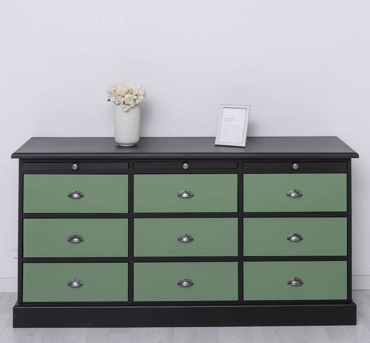Große Landhauskommode mit neun Schubladen - Sideboard in verschiedenen Farben - Schwarz - Grün