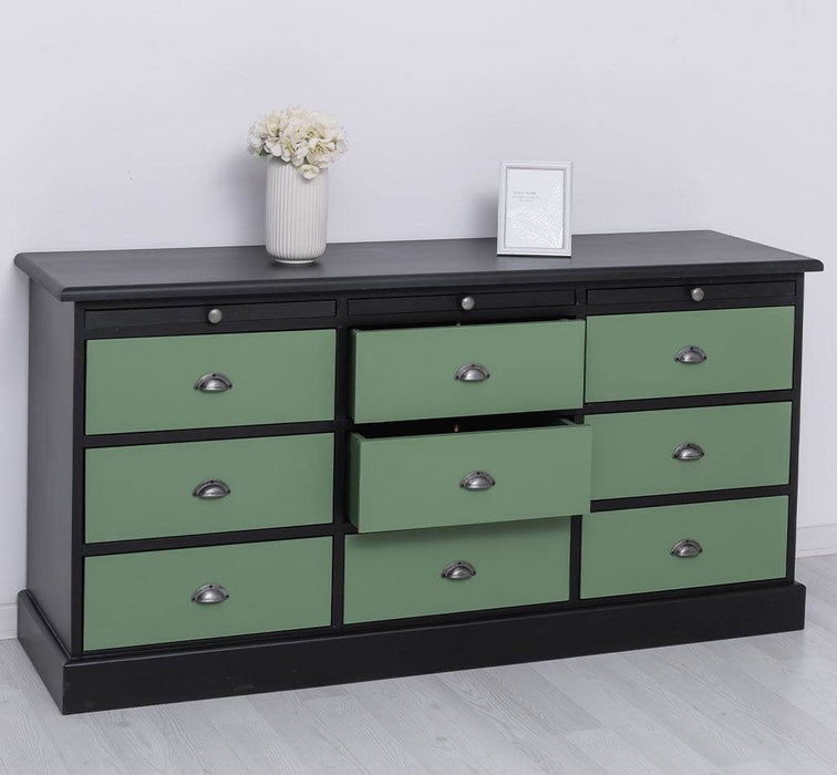 Große Landhauskommode mit neun Schubladen - Sideboard in verschiedenen Farben - Vintage Gelb