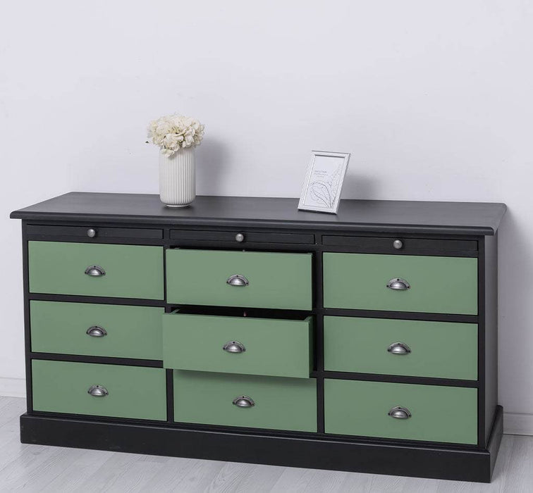 Große Landhauskommode mit neun Schubladen - Sideboard in verschiedenen Farben - Vintage Gelb