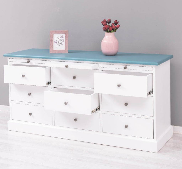 Große Landhauskommode mit neun Schubladen - Sideboard in verschiedenen Farben - Vintage Gelb