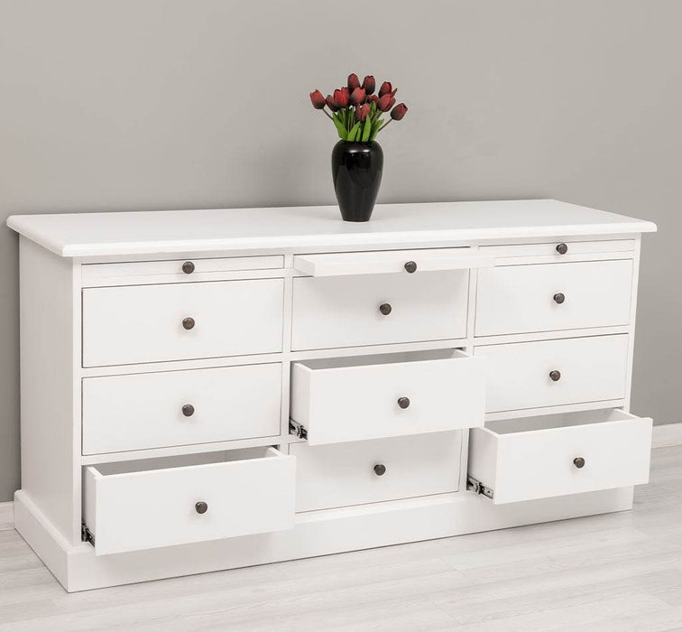 Große Landhauskommode mit neun Schubladen - Sideboard in verschiedenen Farben - Vintage Gelb