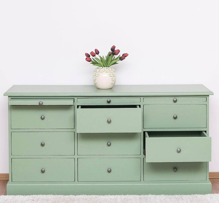 Große Landhauskommode mit neun Schubladen - Sideboard in verschiedenen Farben - Vintage Gelb