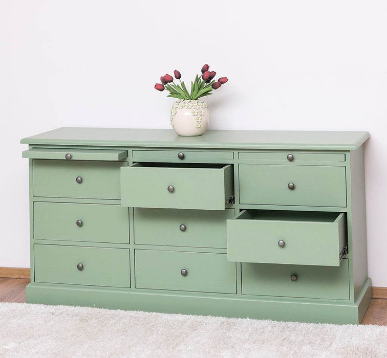 Große Landhauskommode mit neun Schubladen - Sideboard in verschiedenen Farben - Vintage Gelb