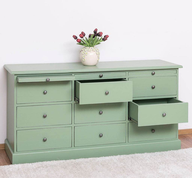 Große Landhauskommode mit neun Schubladen - Sideboard in verschiedenen Farben - Vintage Gelb