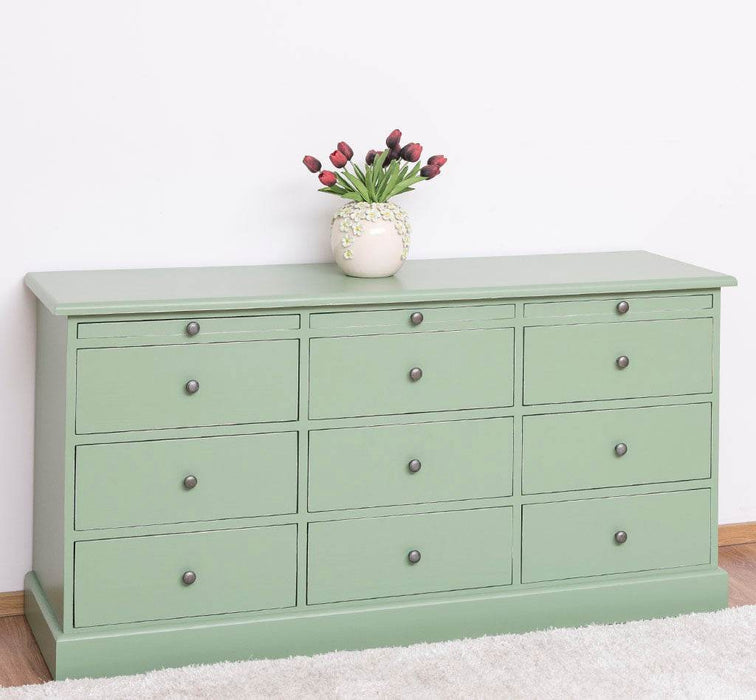 Große Landhauskommode mit neun Schubladen - Sideboard in verschiedenen Farben - Vintage Gelb