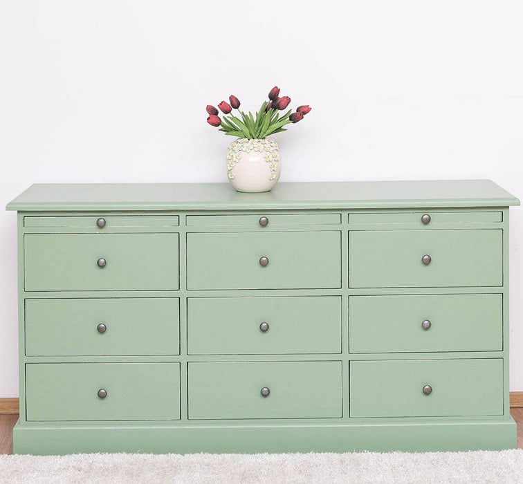Große Landhauskommode mit neun Schubladen - Sideboard in verschiedenen Farben - Salbei