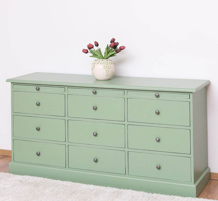 Große Landhauskommode mit neun Schubladen - Sideboard in verschiedenen Farben - Vintage Gelb