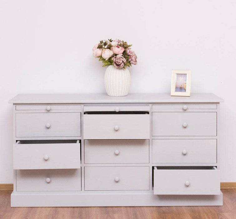 Große Landhauskommode mit neun Schubladen - Sideboard in verschiedenen Farben - Vintage Gelb